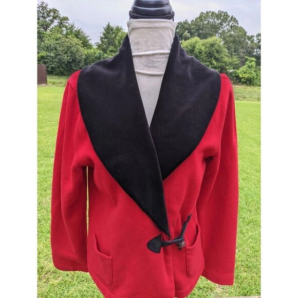 LAUREN RALPH LAUREN Red Jacket Velour Shawl Collar Toggle Closure L - Picture 1 of 12